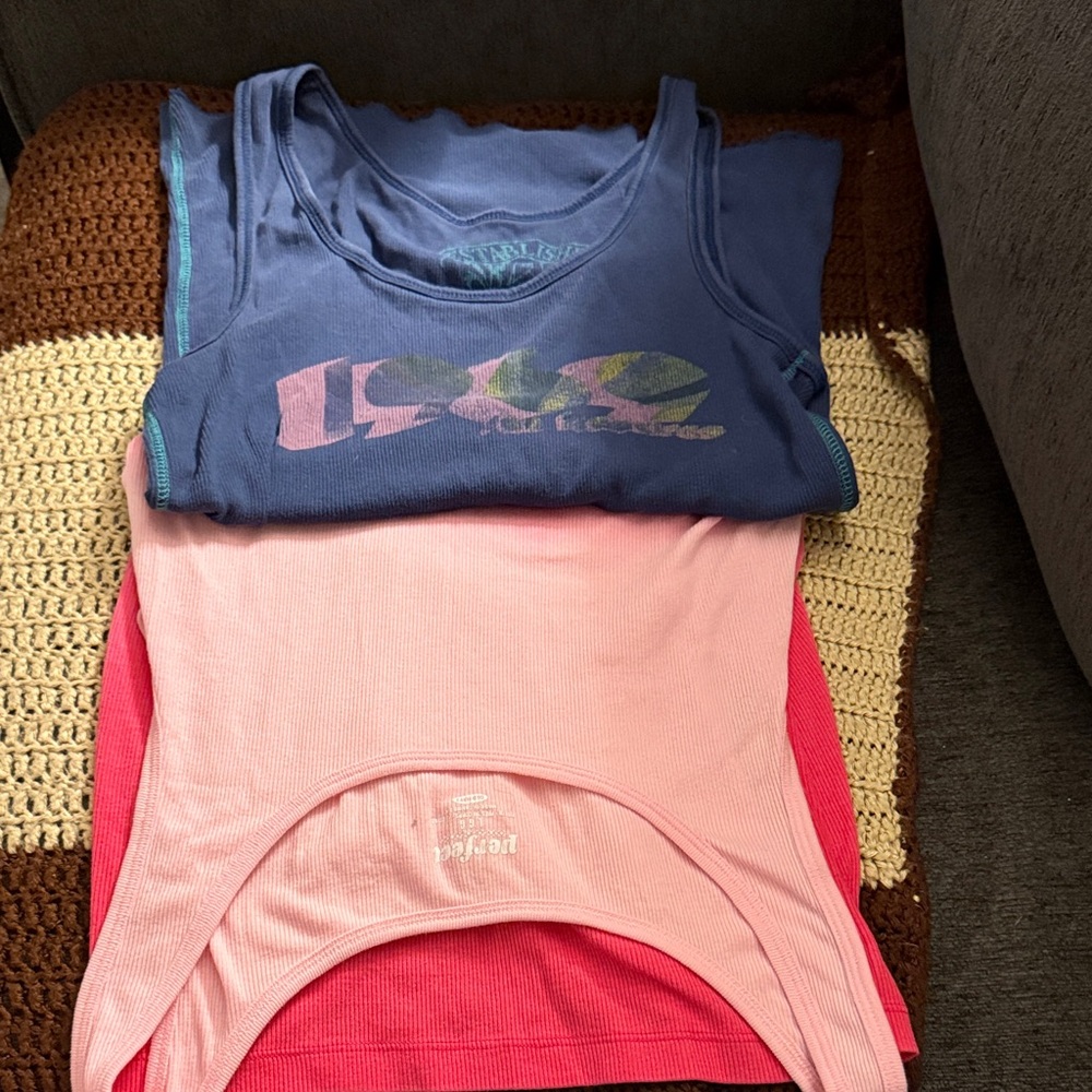 Pink and Blue Graphic Tank Tops